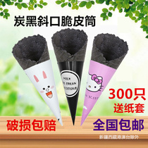 Vertical Mouth Bamboo Charcoal Black Ice Cream Egg Roll Crispy Skin Tapter Waffle Cones Ice Cream Cigar Shell 300 Pieces