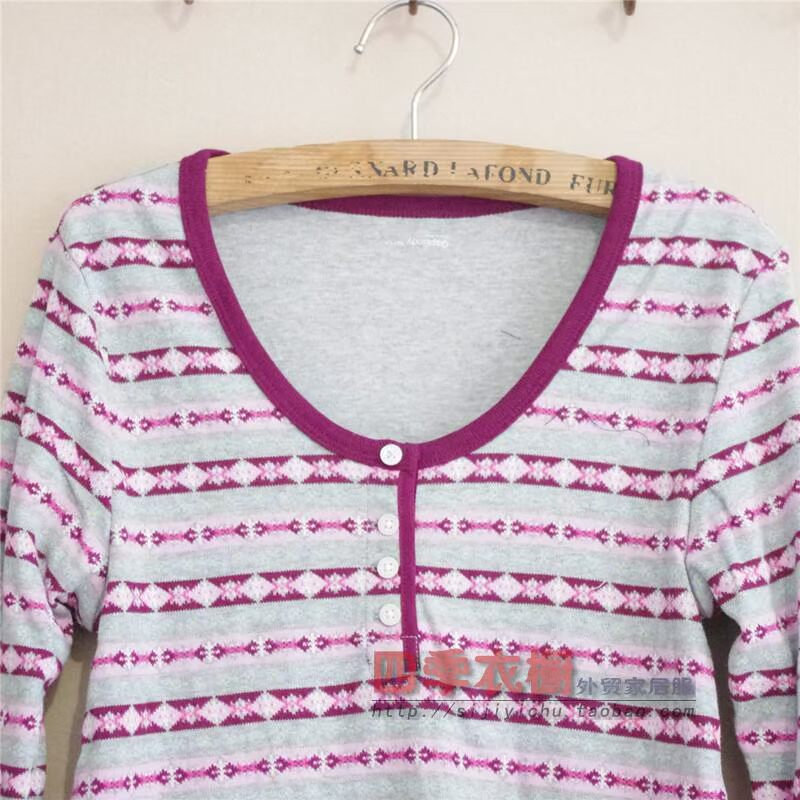 Bản gốc mới đích thực bộ đồ ngủ nữ cotton nhà thường mặc áo dài tay rộng cổ áo thun quần áo mùa thu quần áo ngủ nữ