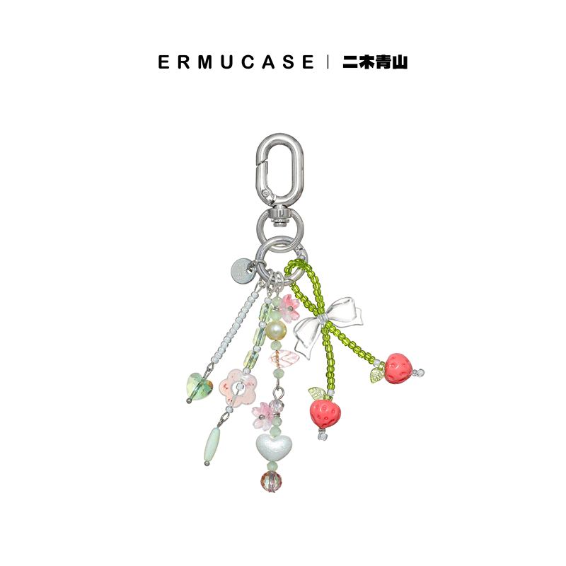Ermucase Fresh Strawberry Bow Crystal Beaded Phone Chain Pendant Keychain Short Lanyard Accessory Ermucase Fresh Strawberry Bow Crystal Beaded Phone Chain Pendant Keychain Short Lanyard Accessory