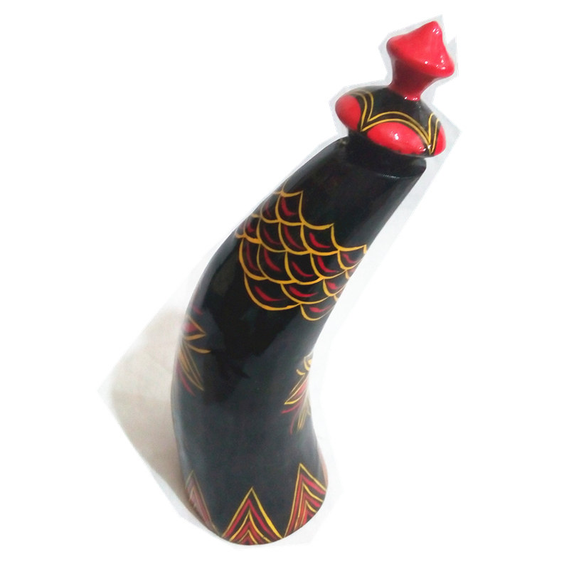 Sichuan Liangshan Yi Lacquerware Bull horn jug Folk craft gift decoration Traditional handmade text play
