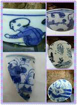 Ming and Qing Dynasty generation baby play series grinding piece Blue and white ancient porcelain piece monolithic porcelain Antique specimen fidelity package old porcelain bowl and bottle