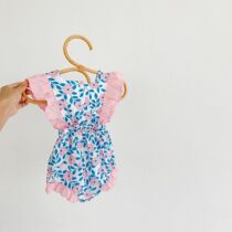 2022 Summer Thin baby flying sleeves one-piece dress woman baby sleeveless bag fart clothes crumbly khala-clad with one-piece suit