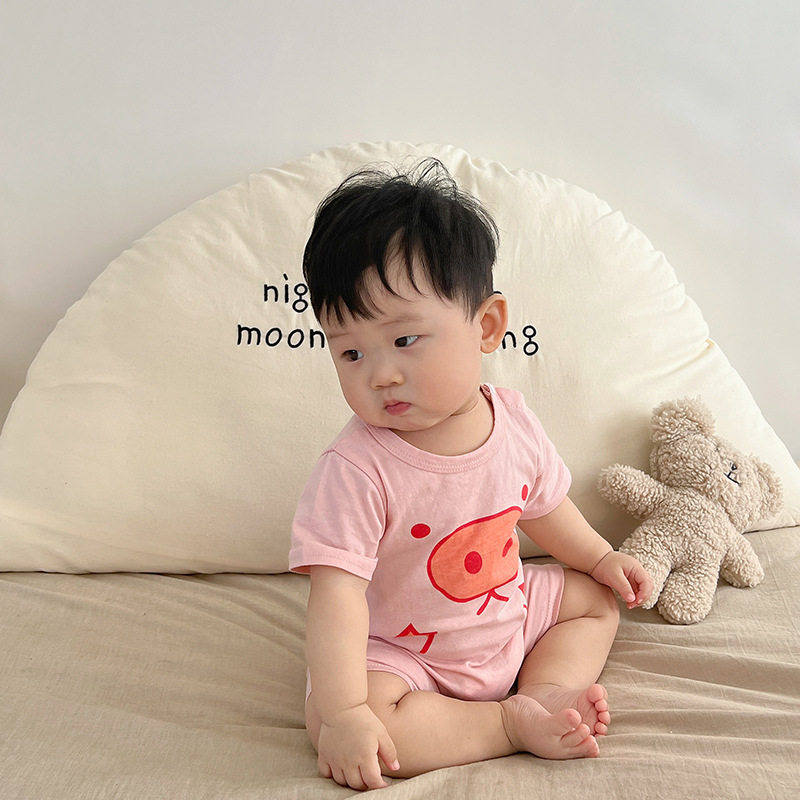Summer Clothing Newborn Clothes Short Sleeve Khaed Cute Super Cute Baby Bottling 0-6-12-Month Baby Climbing With Thin Pieces