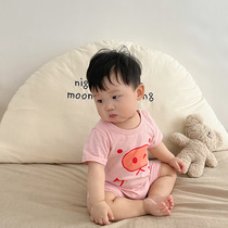 Summer Clothing Newborn Clothes Short Sleeve Khaed Cute Super Cute Baby Bottling 0-6-12-Month Baby Climbing With Thin Pieces