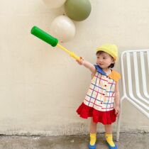 2022 Summer new children dress with dress female baby sleeveless plaid splicing Coloured vest dress