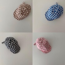 ins foreign air duck tongue cap dome 100 lap spring shading Korean version neutral plaid baseball cap baby baby hat