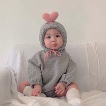 Spring and autumn new ins baby love climbing clothes bag fart clothes long-sleeved male baby female baby newborn clothes plus velvet