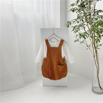 2021 Spring Dress New Korean Version Baby Clothes Comfort Light Core Suede Strap Bread Pants T-shirt Two-piece Suit