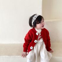 2022 new spring autumn 100 hitch long sleeve foreign air knit cardiovert girl flowers sweater embroidered Korean wind pure color jacket