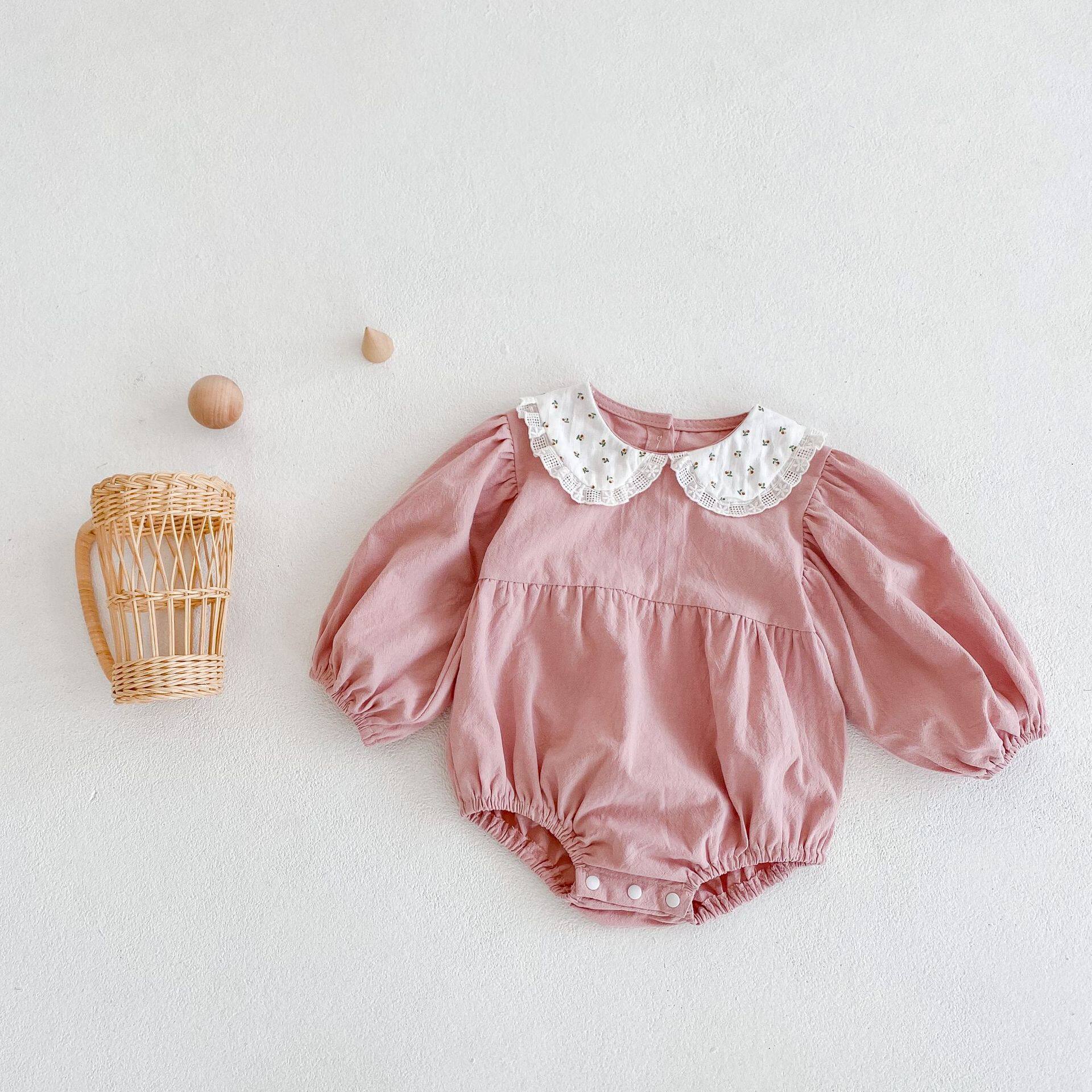 Baby Broken Flowers Flipped long sleeves Harvest 2022 Spring Autumn Costume Baby Girl Baby Girl Triangle Bag Farting Khaclothes Climbing Suit