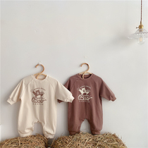 Cute Spring Money Small Bear Conjoined Clothes and Ins Hays Baby to wear one-piece clothes for men and women Cartoon Ocean Qi