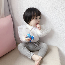 2021 early autumn new baby children little baby princess wind mesh puffy sleeve base shirt cute and wild outside wear