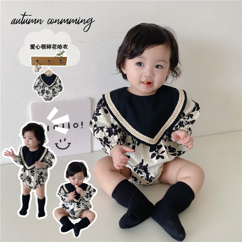 2022 Spring and autumn new Korean version of baby girl children's treasure trombone with long sleeves Harvest baby peach heart collar bag fart