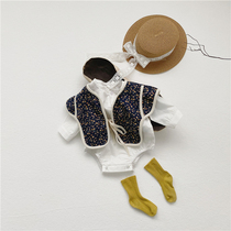 ins spring autumn new infant broken flowers kan shoulder jacket long sleeve baby male and female baby triangle climb two suits