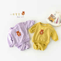 Autumn new baby boy suit men and women Cartoon Little Bear Embroidered Baby Outout Sports Suit