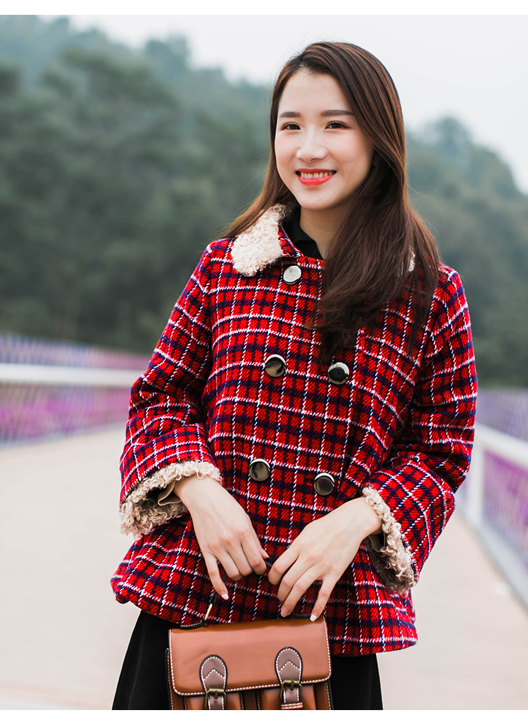 Vintage áo khoác lửng nữ sinh viên mùa đông ăn mặc dày áo choàng ngọt ngào kiểu cổ áo cừu cổ áo len ngắn áo khoác adidas nữ