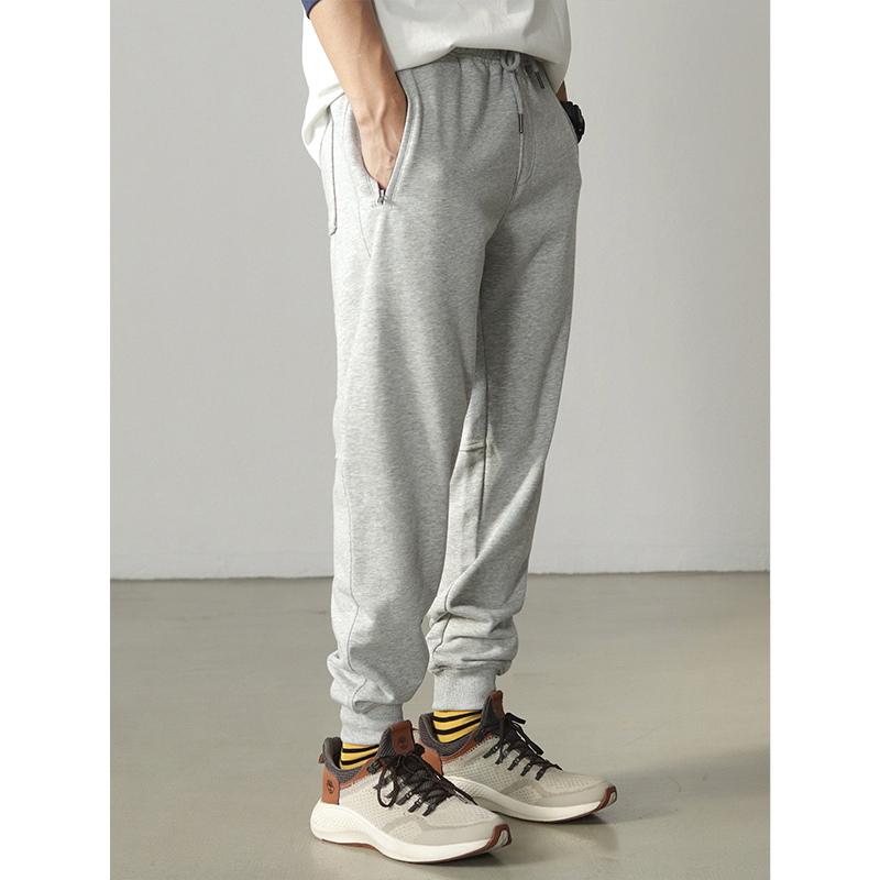 Men's American-Style Jogger Pants with Pockets, Zipper, Knit, Gray, Drawstring, Loose, Casual Sweatpants for Men, Spring and Autumn, Black