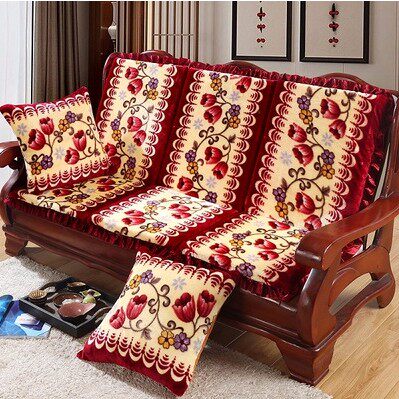 Solid wood sofa cushion removable single with backrest mahogany bench cushion non-slip single three-person sofa cushion