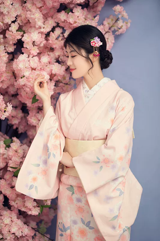 Пуд Tong Mu!YUKATA японское формальное кимоно для четырех сезонов розовые сакуры улучшено