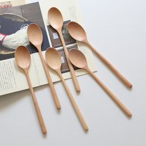 At the beginning of the art Japanese tableware long handle small wooden spoon household honey spoon Kitchen childrens rice spoon Lotus wood soup spoon spoon spoon spoon