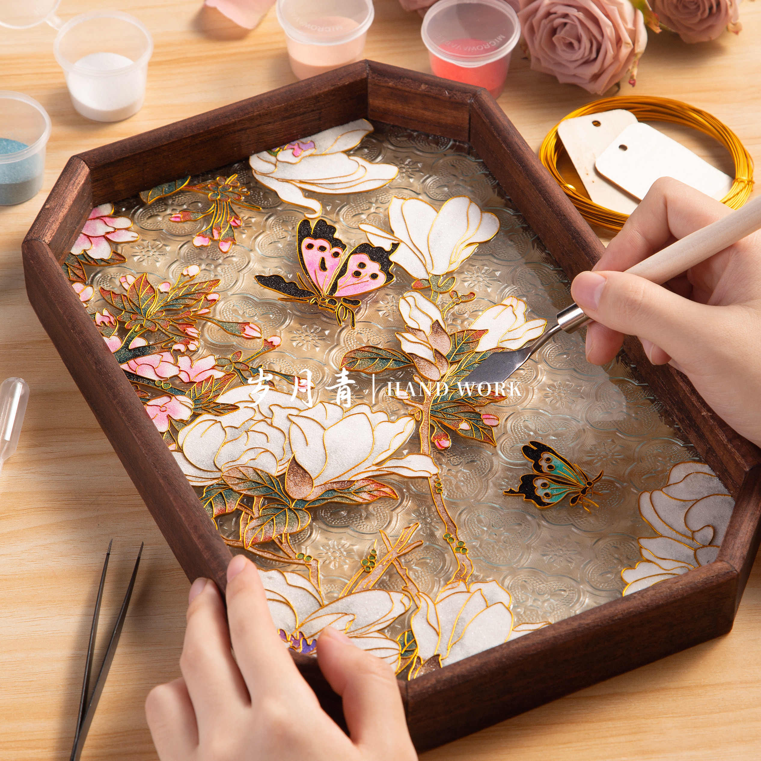 中国美術 古玩 掐丝珐琅 七宝焼蝶々紋樣花瓶 台座付き骨董品