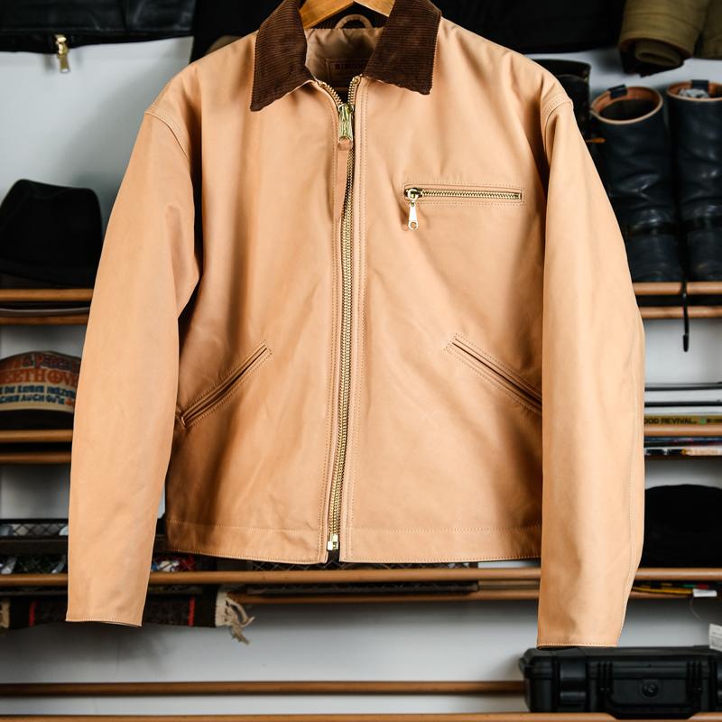 J01 Detroit Jacket Style American Wide Version First Year Short Wide Fit Genuine Leather Upgraded Double Pockets Three-Button Adjustment