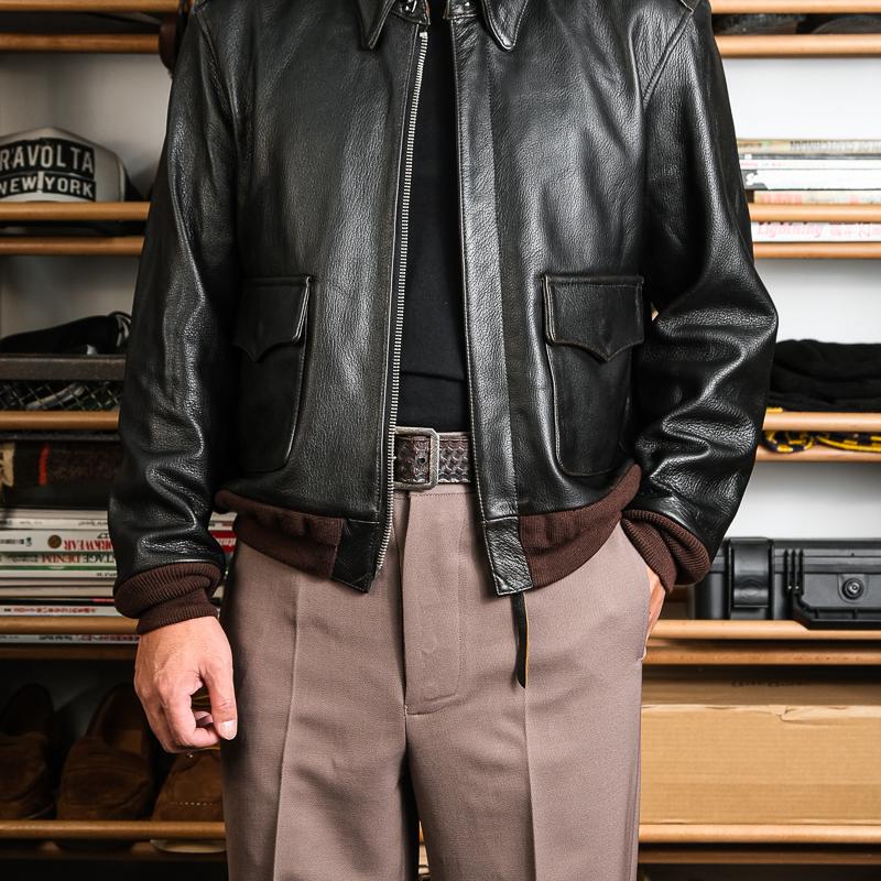 A2 Flight Jacket, Tumon Odorless Vintage Goatskin, Comfortable and Soft, Artificial Silk Lining, with Inner Pockets, Short Length