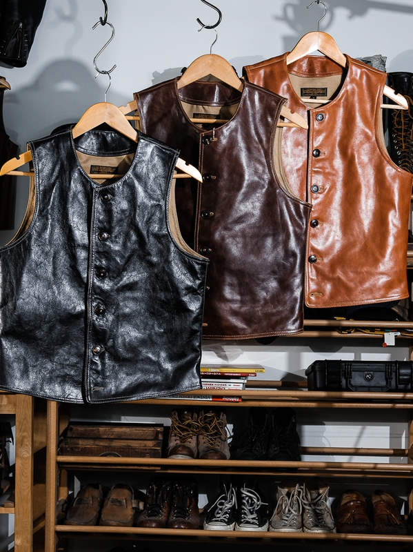 Tomahawk Vest: a Vintage-Style Leather Vest from World War I, Featuring a Toggle Closure, Mink Fur Lining, and Padova Tea-Colored Horse Leather