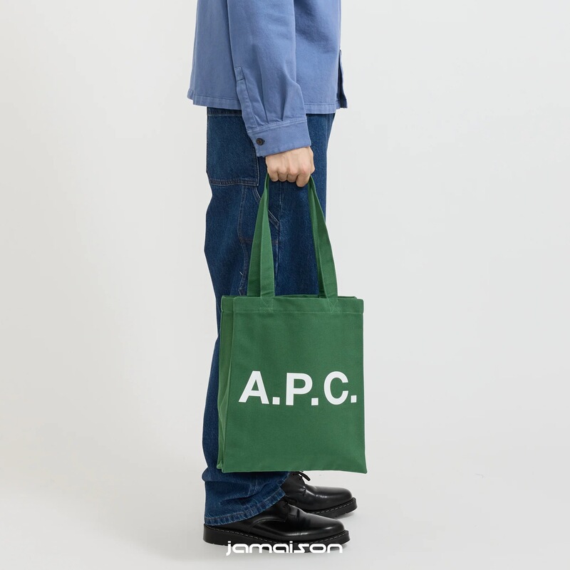 [in Stock] A.P.C Pine Green Tote Apc Pine Green Lettered Tote Canvas Bag Shopping Bag