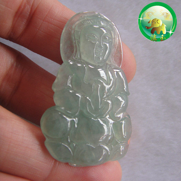 Tengchong Yuxin Brand Jade Avalokitesvara Pendant Blue Water Ice Waxy Avalokitesvara Pendant A Burmese Jade Avalokitesvara Jade Pendant