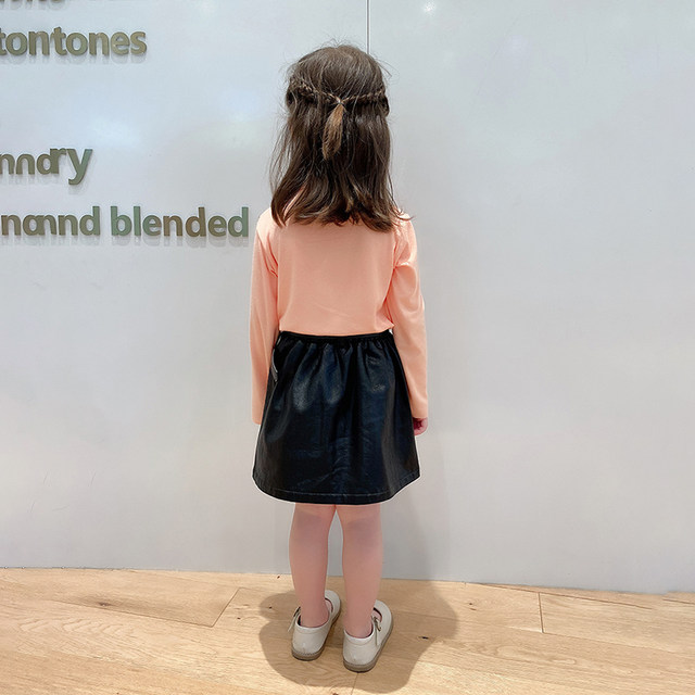 Girls Autumn Short Skirt 2023 New Fashionable and Versatile Black Little Girl Irregular Leather Skirt Children's Princess Skirt