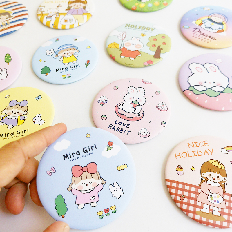 Korean cute cartoon makeup mirror makeup mirror portable mini round mirror hand-held makeup mirror student dormitory