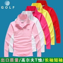 Golf long-sleeved t-shirt women lapel slim slim large size womens golf ball clothes 2021 spring and summer new