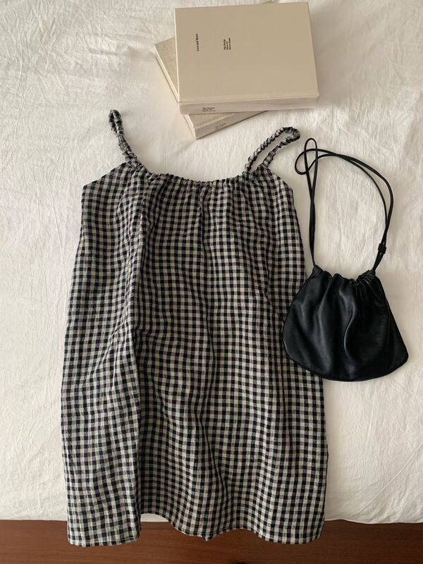 Rimujia Korean Arwe Genuine Linen Plaid Camisole for Women, Versatile and Slimming, New Summer Style, Cool Layered Long Vest