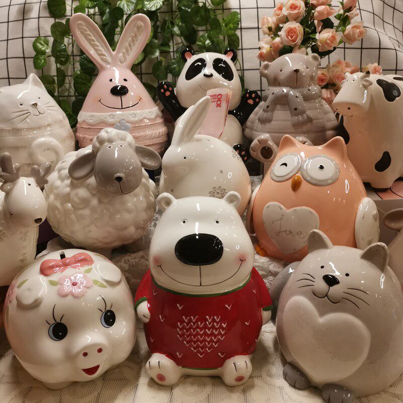 Cute Ceramic Deposit Pot Animal Zodiac Zodiac Savings Pot Children Wealth Management Zero Money Pot Birthday Gift Lovers Swing Piece-Taobao