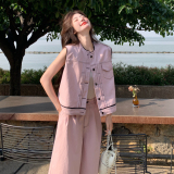 主推！2件套！2025年夏粉色时尚套装牛仔马甲+阔腿裤P175K248，女装套装/套裙，2C320