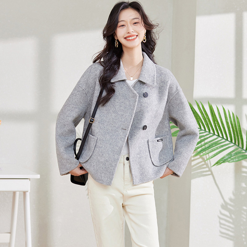 短款羊毛大衣娃娃领纯色气质外套1C042-P275-K375,女装毛呢外套,安在秀