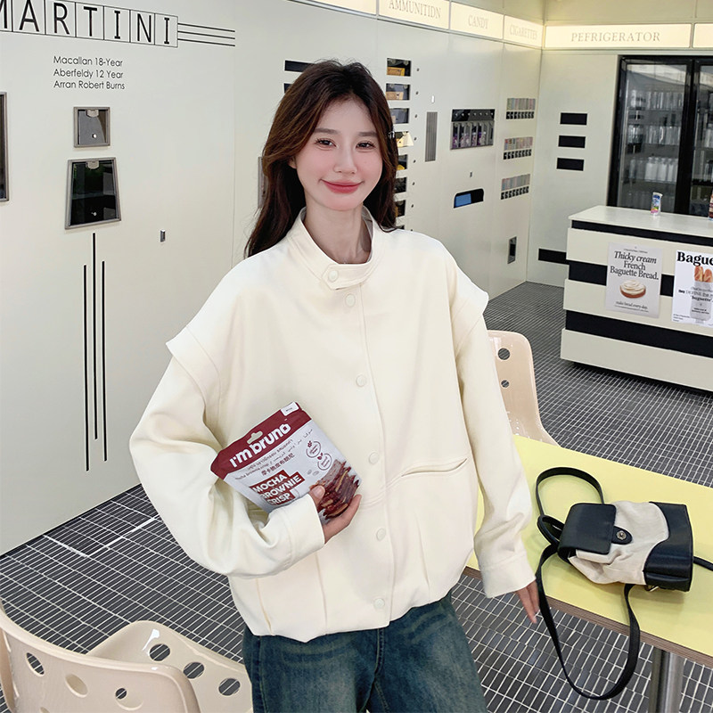 新款现货  乳白色休闲棒球服外套女2C052-6611-P135-K188图片