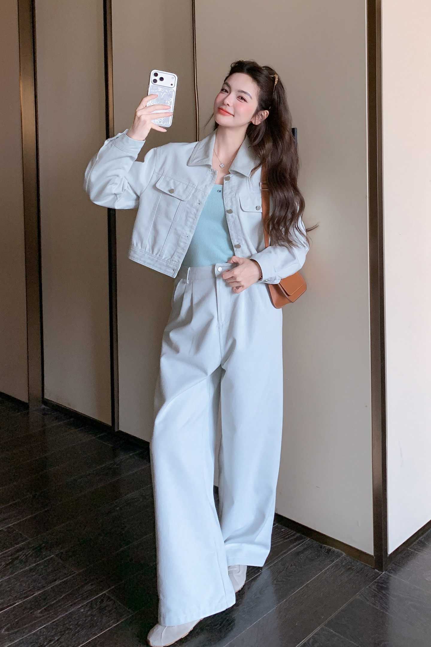 转化高现货2026春季休闲水洗牛仔阔腿裤两件套2608-p185-k298,女装套装/套裙,2B115