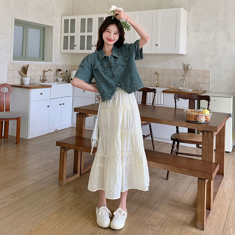 新品新中式风牛仔短袖上衣半身裙两件套2575-P135-K198,女装套装/套裙,2C159