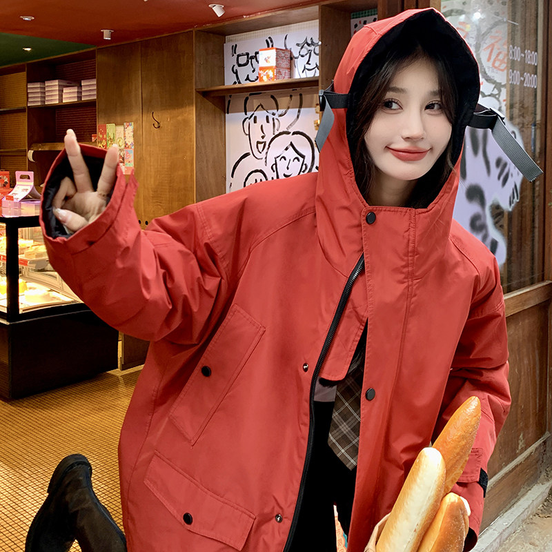 2025年冬季红色戴帽派克服加棉2c098-8958p235k328,女装派克服,2C098