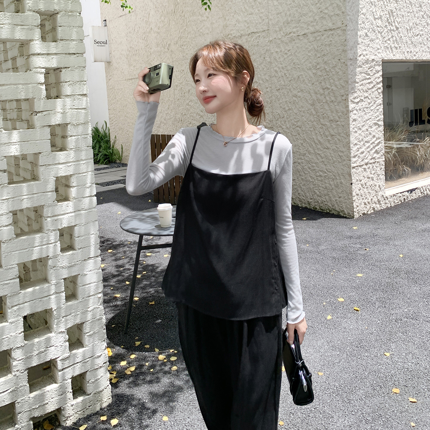 2D078-T1936-P195K278面膜T+斜扣吊带+长裤3件套,女装套装/套裙,2D078