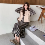 慵懒风休闲长袖条纹连衣裙马甲套装女2025年春季新款高级感两件套，女装套装/套裙，2C177