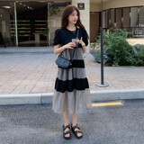 现货新款设计感宽松休闲条纹撞色连衣裙p115k168，女装连衣裙，2C029