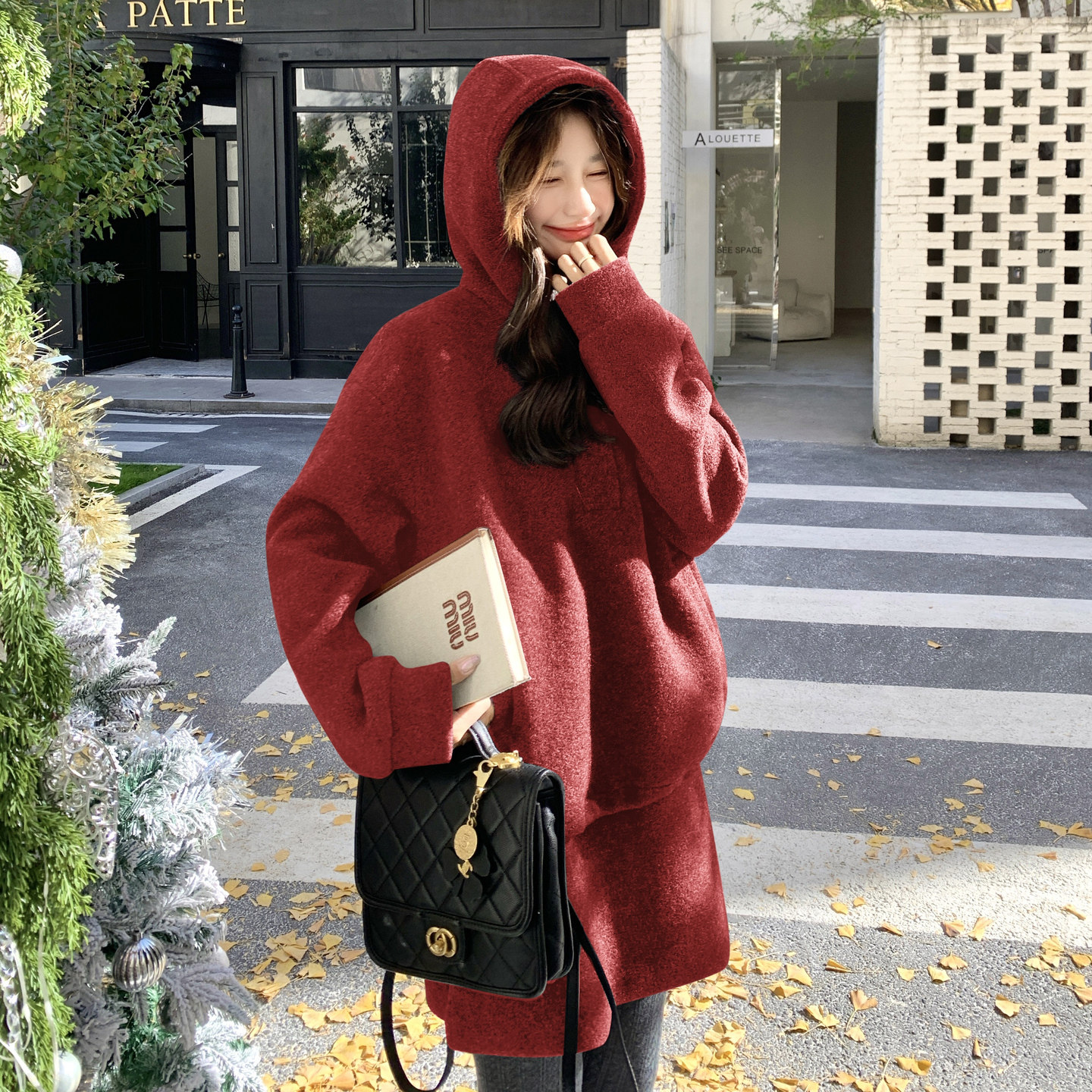 韩系休闲学院风连帽卫衣套装女2026冬休闲加厚保暖半身裙两件套潮,女装套装/套裙,2C166