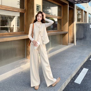 超好看小香风马甲套装女2025春秋新款高级感洋气减龄阔腿裤两件套图片