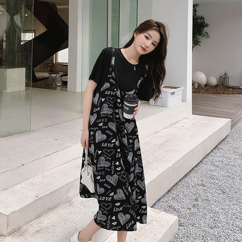 夏装新款爱心假两件连衣裙5831-P105K158,女装连衣裙,2B080