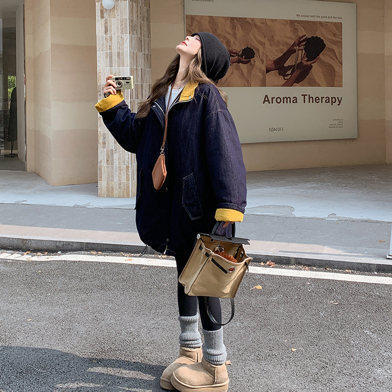 现货 有买家秀 牛仔拼接90绒牛仔羽绒服2C098-8637P265K398图片