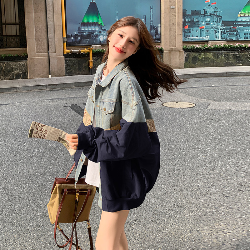 美式工装风短款拼接牛仔外套女春秋2025超火好看高级小众夹克上衣,女装马甲,2C159