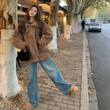 美拉德皮毛一体羊羔毛外套加厚保暖机车服2379P205控298，女装皮草，2C029